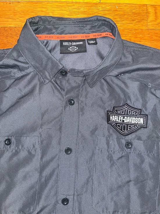 Harley-Davidson Men’s Short-Sleeve Button Shirt — Charcoal & Black - Picture 2 of 10